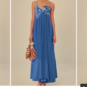 Commense Blue and White Embellished Pleated Sundress